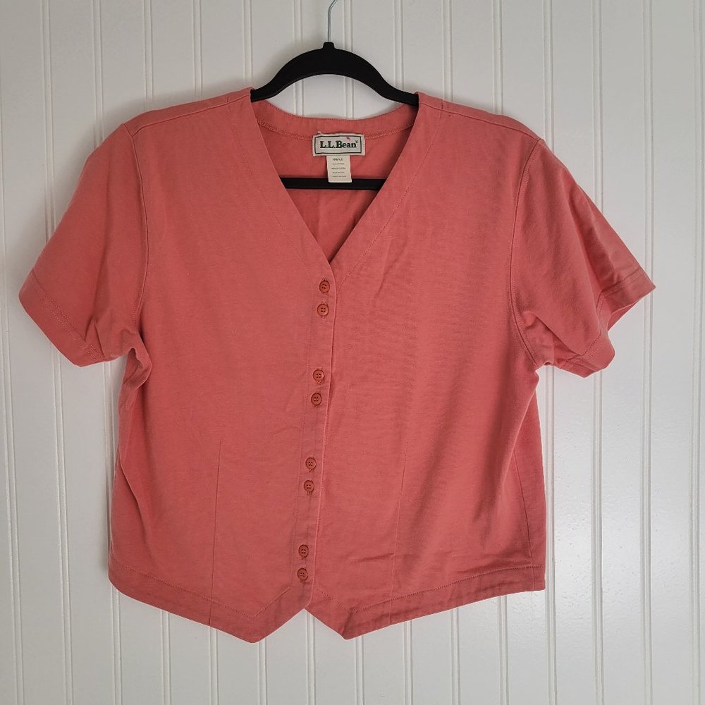 L. L. Bean - Coral button up short sleeve cotton shirt